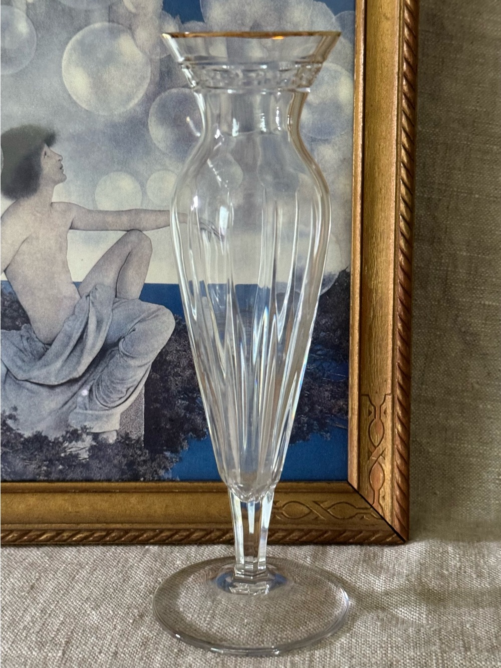 Vintage Waterford Crystal Marquis bud vase gold rim